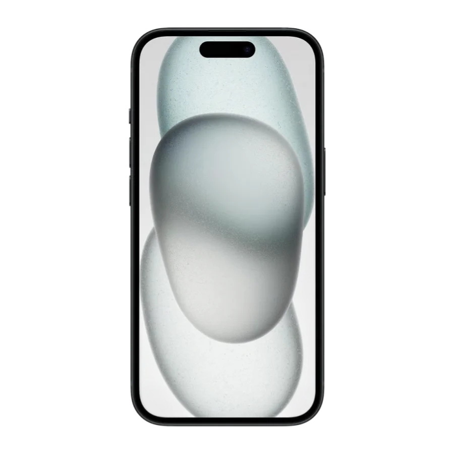 iPhone 15 noir, vu de face