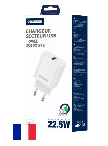 Adaptateur secteur USB-A (22.5W) JELLICO AK165 Blanc